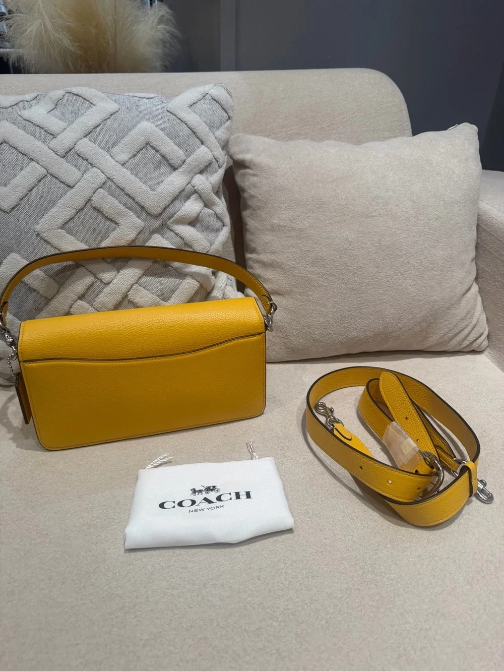Coach Yellow Pebbled Leather Shoulder Bag with Detachable Strap
